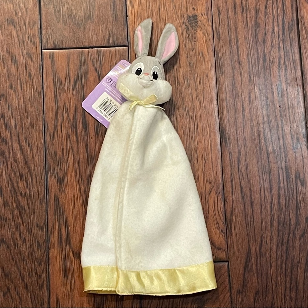 VTG Baby Looney Tunes Bugs Bunny Security Blanket Lovey Yellow Satin Trim READ